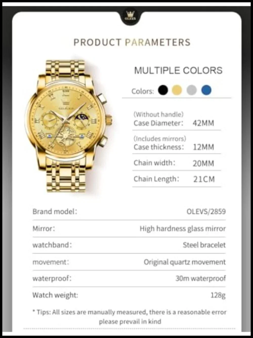 Luxury Waterproof Big Face Stainless Steel Multifunction Mens Watch